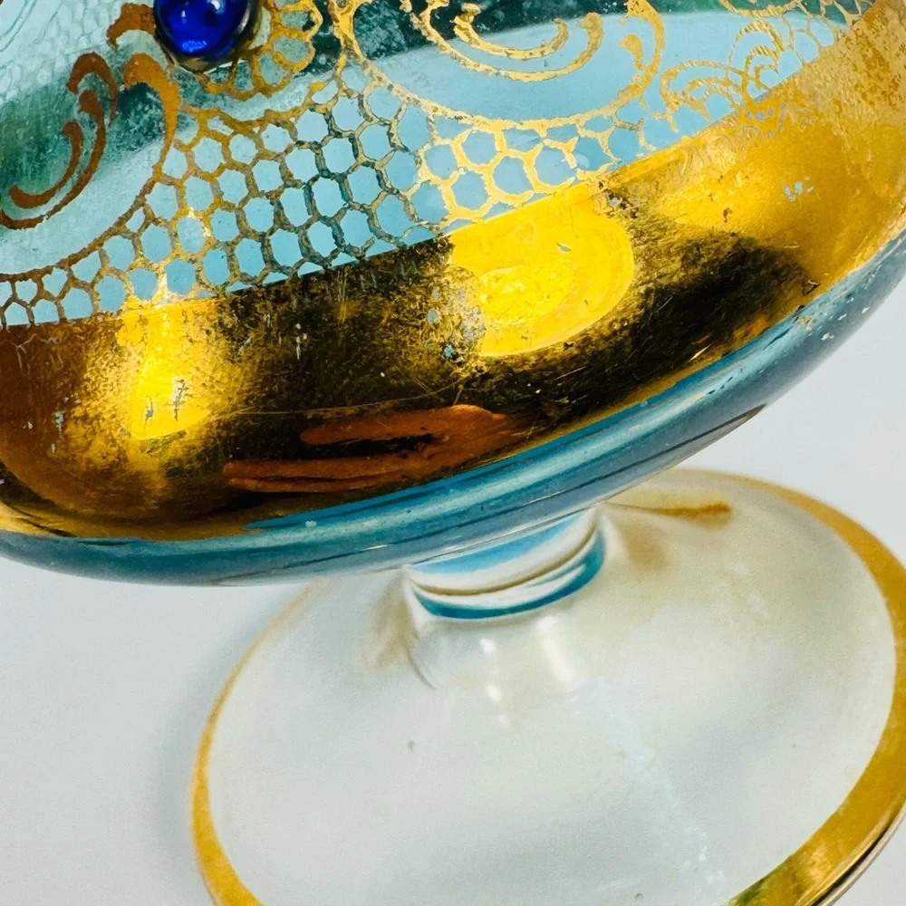 Empoli Italy Glass Aqua Blue Jeweled Decanter Mid Century No Stopper VTG